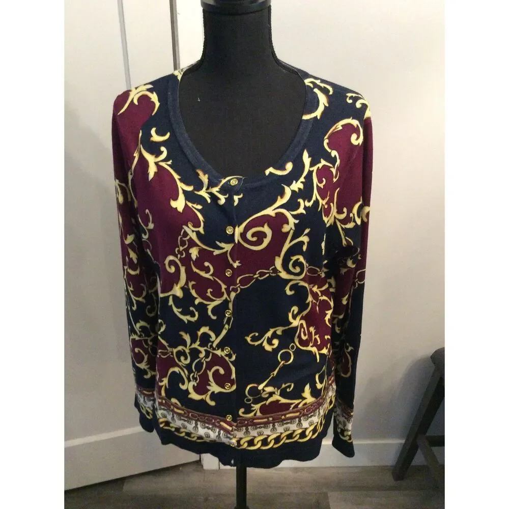 Cardigan Size Large L Navy Burgandy Golf Womens Long sleeve